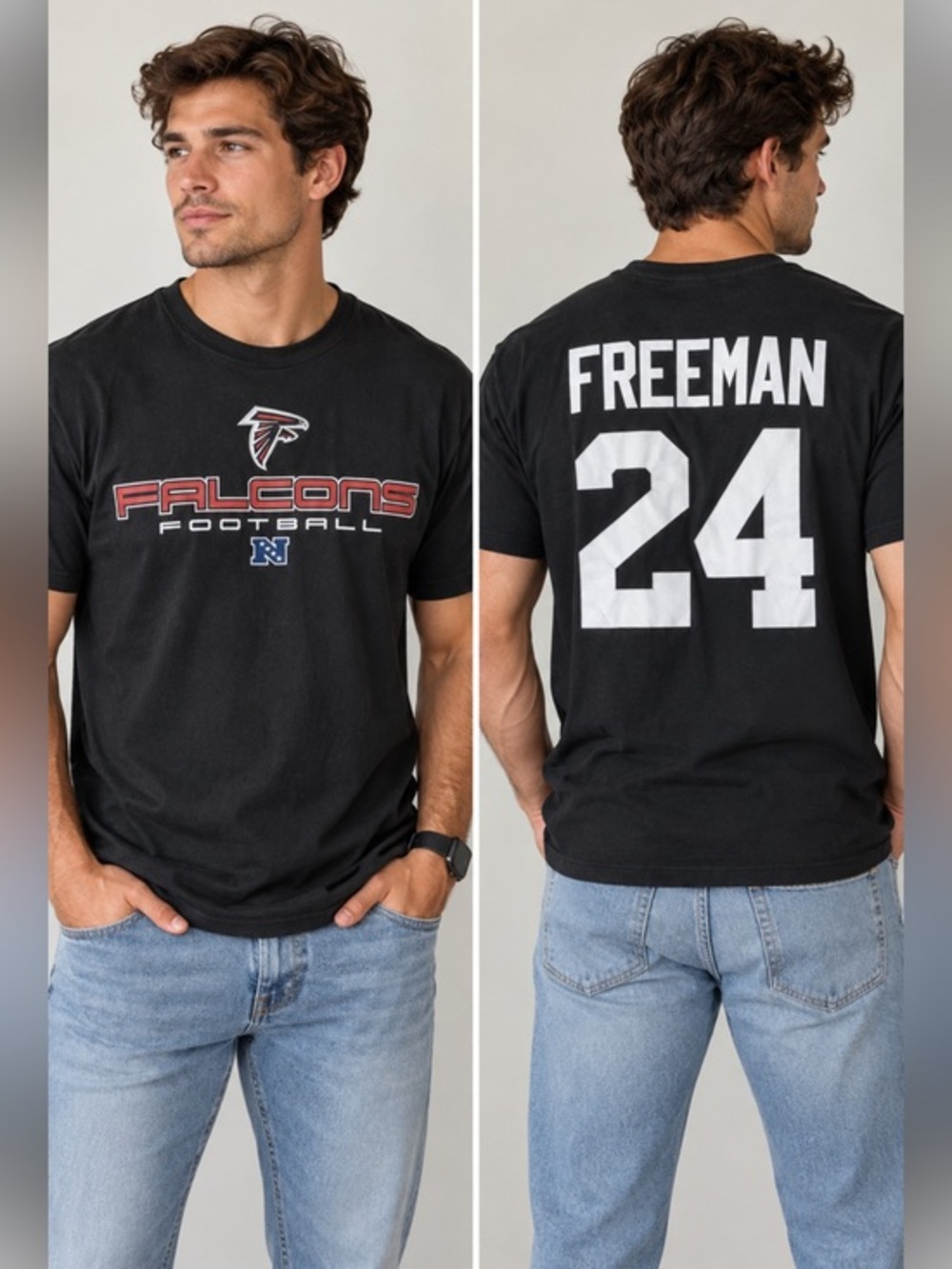 NFL Atlanta Falcons Devonta Freeman #24 Football Black T Shirt Size Large